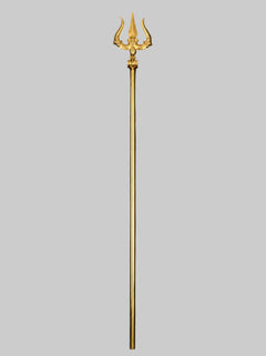 Brass trishul with three-tined top and long straight shaft
