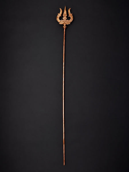 Large Copper Trishul of Lord Shiva (Height: 60 Inches)