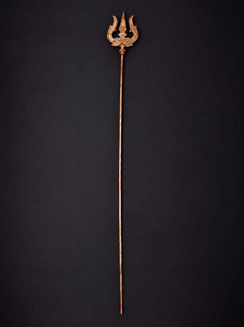 Large Copper Trishul of Lord Shiva (Height: 60 Inches)