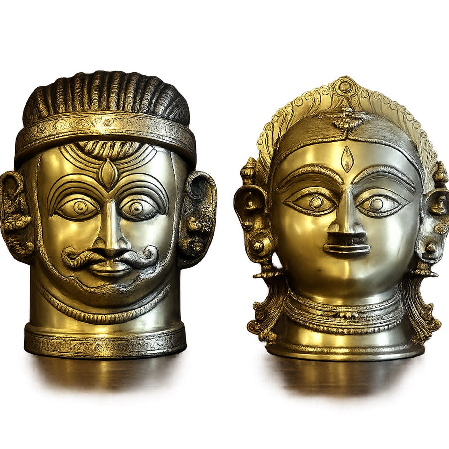 Handcrafted Brass Shiva Gauri Murti - Full Head Design, Premium Finish (Height:12 Inches) Craft Detail