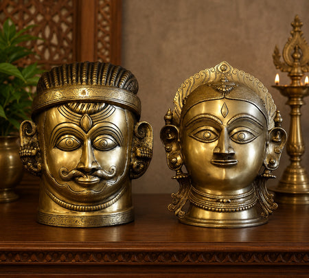 Handcrafted Brass Shiva Gauri Murti - Full Head Design, Premium Finish (Height:12 Inches)