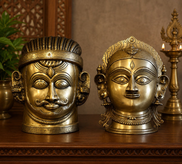 Handcrafted Brass Shiva Gauri Murti - Full Head Design, Premium Finish (Height:12 Inches)