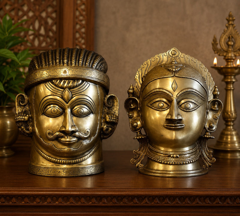 Handcrafted Brass Shiva Gauri Murti - Full Head Design, Premium Finish (Height:12 Inches)