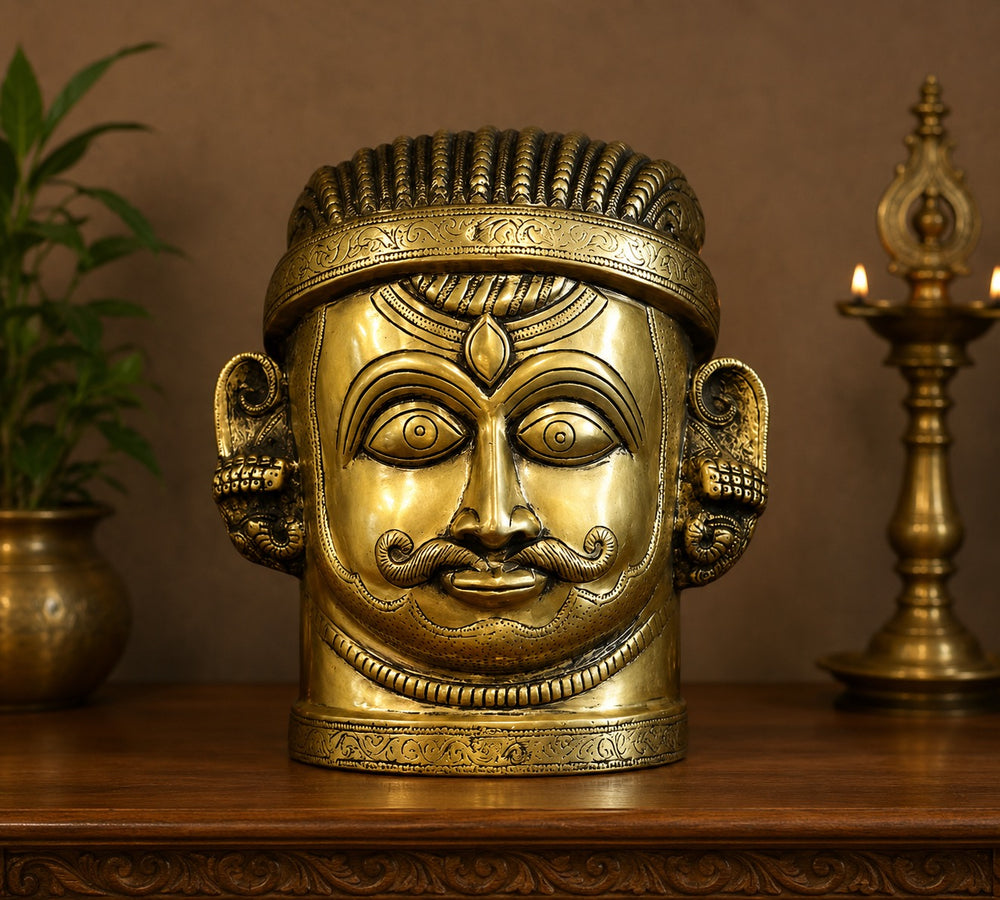 Brass Shiva Mukhlingam – Fine Crafted Heavy Solid  Idol for Home Temple, Pooja & Spiritual Décor (Height:12 Inches)