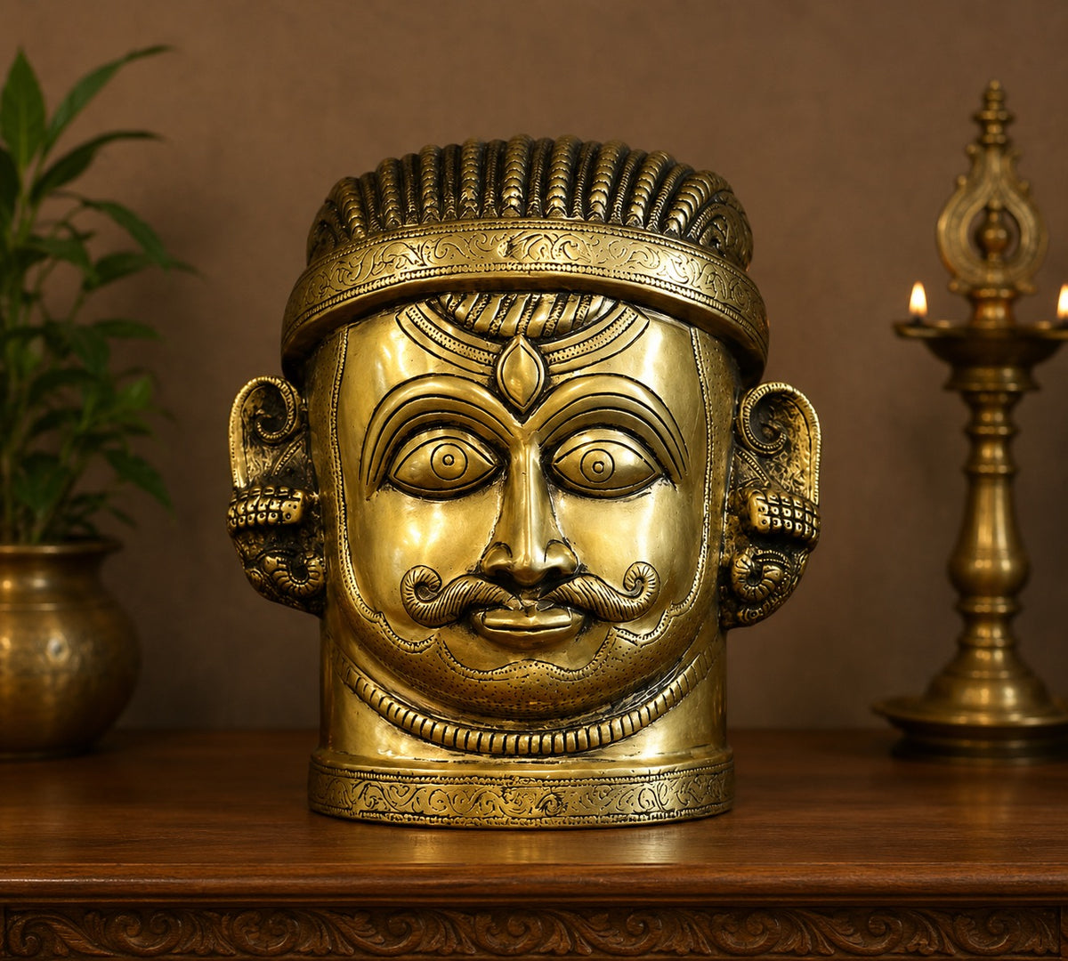 Brass Shiva Mukhlingam – Fine Crafted Heavy Solid  Idol for Home Temple, Pooja & Spiritual Décor (Height:12 Inches)
