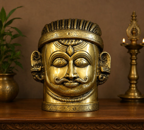 Brass Shiva Mukhlingam – Fine Crafted Heavy Solid  Idol for Home Temple, Pooja & Spiritual Décor (Height:12 Inches)