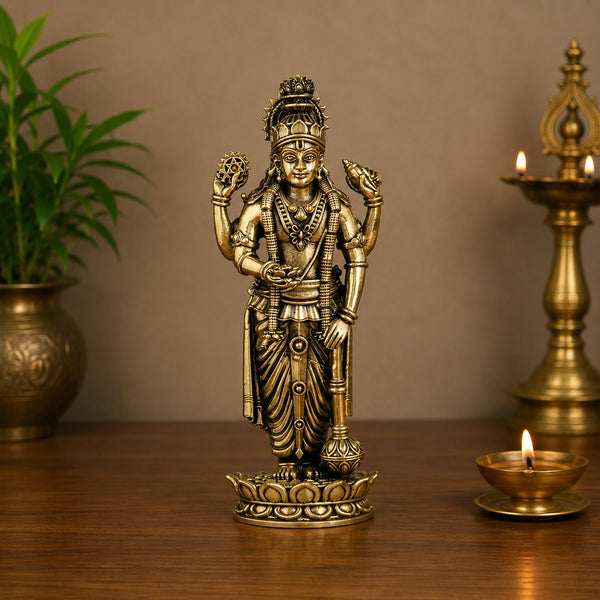 Brass Standing Lord Vishnu Murti – Idol for Home Temple, Pooja & Spiritual Décor (Height: 6 Inches)