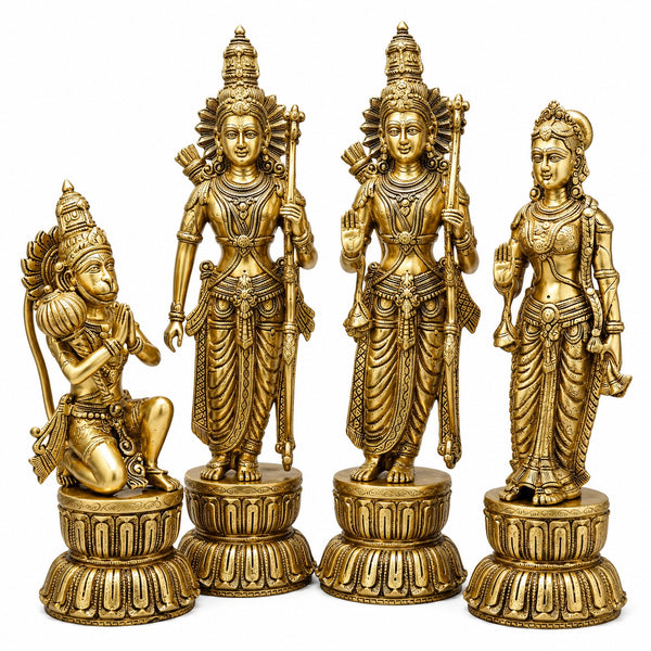 Brass Ram Darbar Fine Carved Statue with Golden Finish (Height: 23 Inches) Entryway Setting