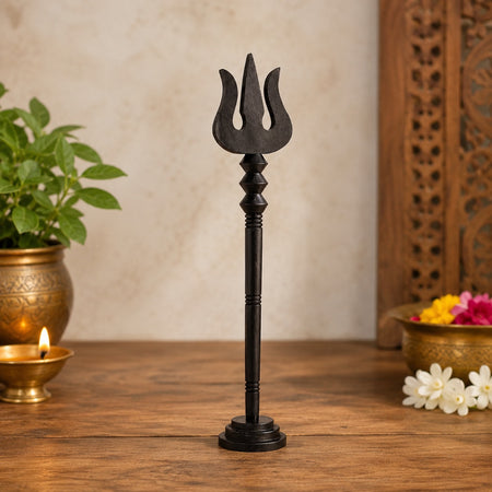 Natural Karungali Shiva Trishool with Base small size