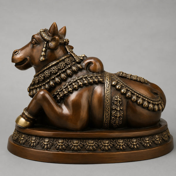 Traditional Brass Brown Vahana of Lord Shiva | Handmade in India (Height: 17 Inches) Study Setting