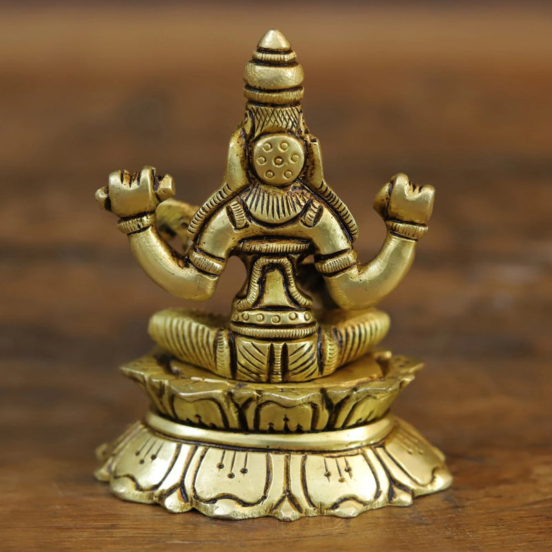 Brass Goddess Maa Saraswati seated Sculpture (Height :3.5 Inches)