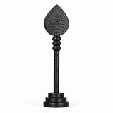 Dark wooden vel with engraved lotus teardrop head and round base stand