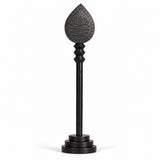 Dark wooden vel stick with engraved lotus teardrop head and circular base