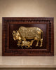 Brass Kamadhenu Cow with Calf Framed Wall Art for Home & Temple Décor (Height: 36 Inches)
