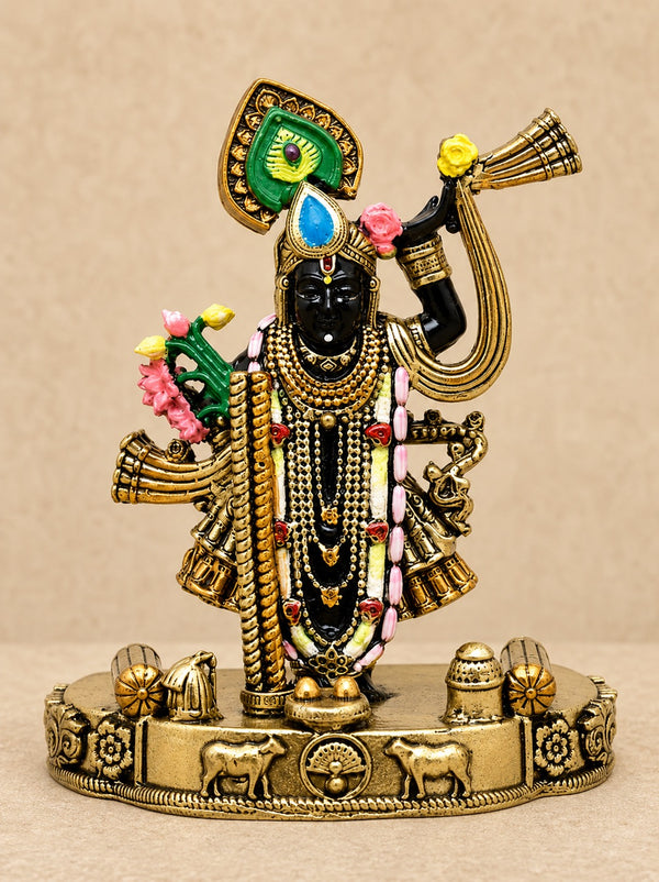 Small Brass Shrinathji Statue – Divine Form of Lord Krishna  (Height: 4 Inches)