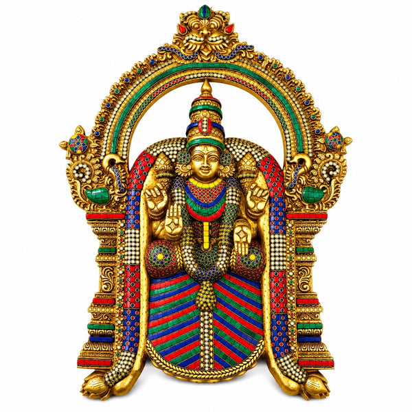 Brass Lord Venkateshwara Tirupati Balaji & Goddess Padmavathi Thayar Wall Hanging (Height: 26 Inches) Study Setting