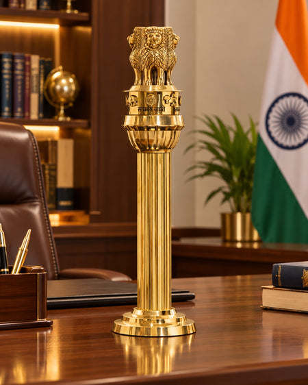 Premium Brass Ashoka Pillar (Ashoka Stambh) Showpiece for Office and Institutional Décor (Height: 15.5 Inches)