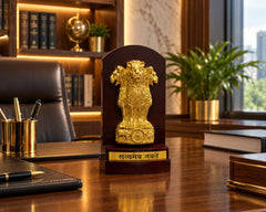 Premium Gold-Plated Brass Ashoka Stambh (Ashoka Pillar) Showpiece for Office Décor (Height: 9 Inches)