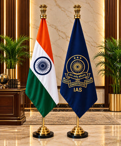 Premium Indian National Flag & IAS (Indian Administrative Service) Pole Flag Set with Brass Ashoka Stambh (Height: 84 Inches)