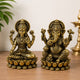 Brass Sitting Lakshmi Ganesh Idol – Antique Finish Handcrafted Statue for Home Temple, Pooja Room & Décor (Height: 1.4 Inches)