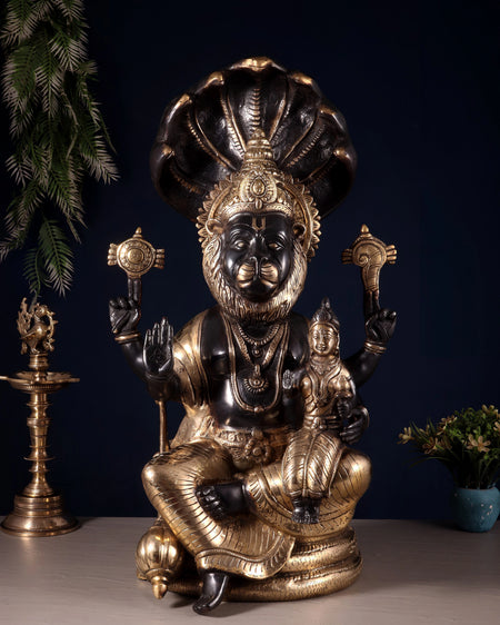 Brass Large Narsimha Lakshmi with Sheshanaag Statue (Height: 23 Inches)