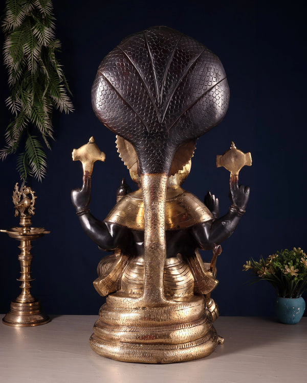 Brass Large Narsimha Lakshmi with Sheshanaag Statue (Height: 23 Inches) Study Setting