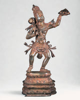 Bronze Hanuman standing statue, detailed face and flowing ornaments, 18 in tall.