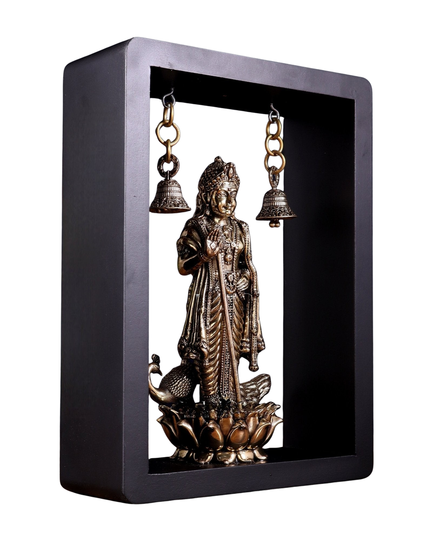 Superfine Brass Lord Murugan on Lotus with Hanging Bells (Height :11 Inches) Craft Detail