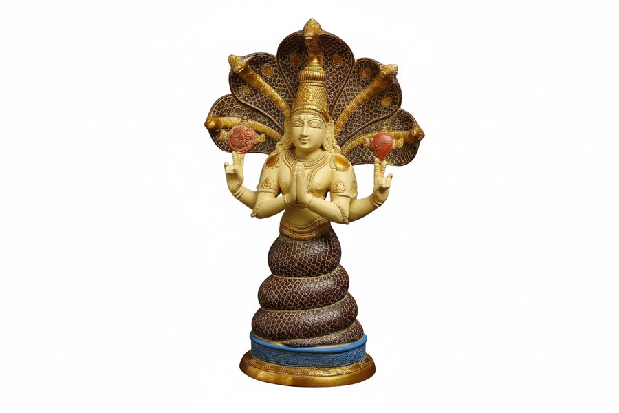Brass Patanjali Statue-Golden, Copper & Blue Finish (Height : 15 Inches) Craft Detail
