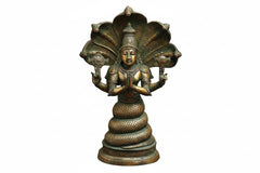 Brass Patanjali statue, antique golden finish, seated figure with ornate halo and hands clasped