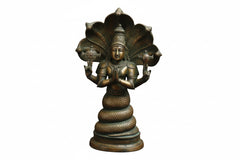 Brass Patanjali statue, antique golden finish, front view of seated figure with halo
