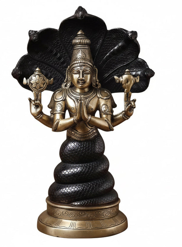 Brass Patanjali Statue-God Of Yoga, Black & Gold Finish (Height : 15 Inches)