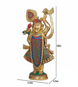 Brass Shreenathji murti, multicolour stonework; size marked 18in
