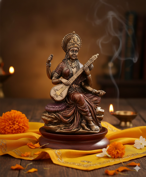 AONA Polyresin Goddess Saraswati 3-Inch Mini Idol 