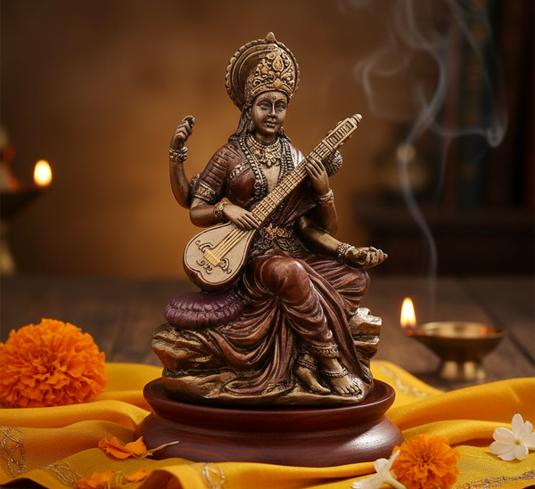 Polyresin Goddess Saraswati 3-Inch Mini Idol Mandir Setting