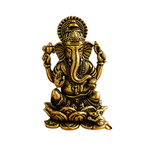 Brass Sitting Ganesha Idol – Antique Finish Handcrafted Statue for Home Temple, Pooja Room & Décor (Height: 1.3 Inches)