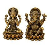 Brass Sitting Lakshmi Ganesh Idol – Antique Finish Handcrafted Statue for Home Temple, Pooja Room & Décor (Height: 1.4 Inches)