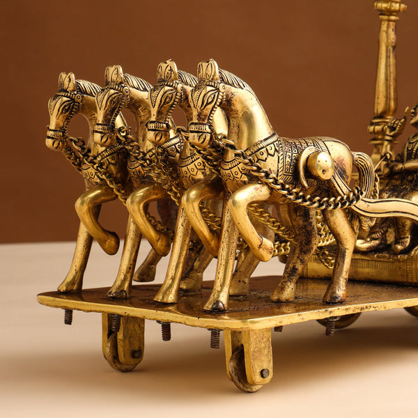 Brass Krishna Arjuna Rath Sculpture (Height:15 Inches) Study Setting
