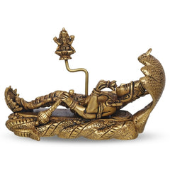 Brass Vishnu Sheshshayi murti on coiled Sheshnag base with serpent head