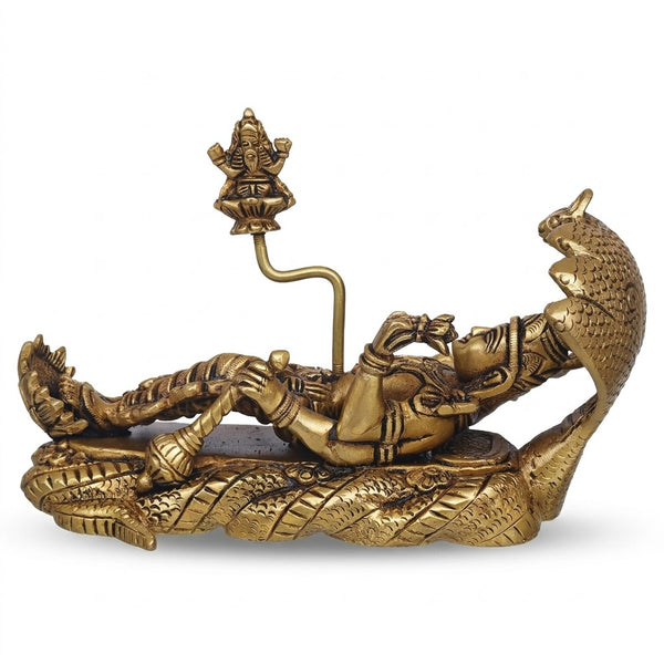 Brass Lord Vishnu Sheshshayi Murti – Vishnu Bhagwan Resting on Sheshnag with Lakshmi for Mandir, Home & Office Decor (Height:5 Inches) Study Setting