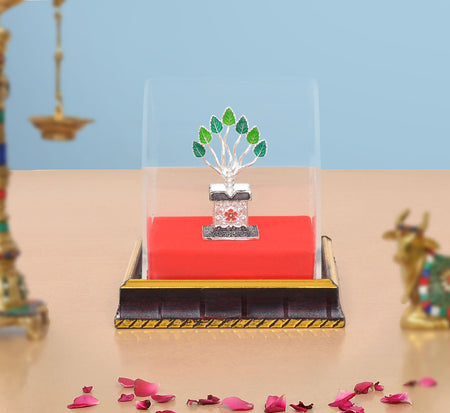 White Metal Tulsi Plant Idol Symbol of Purity and Spiritual Harmony (Height : 4 Inches)