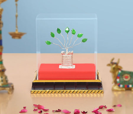 White Metal Tulsi Plant Symbol of Devotion and Positive Energy (Height : 5 Inches)