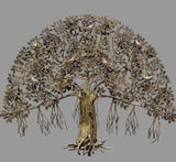 Brass Tree of Life hanging wall decor with detailed leaf branches and dangling strands