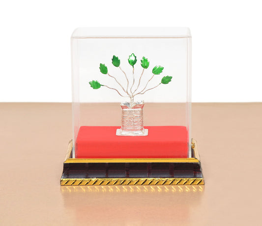 White Metal Tulsi Plant Symbol of Devotion and Positive Energy (Height : 5 Inches)