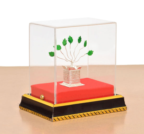 White Metal Tulsi Plant Symbol of Devotion and Positive Energy (Height : 5 Inches) Study Setting