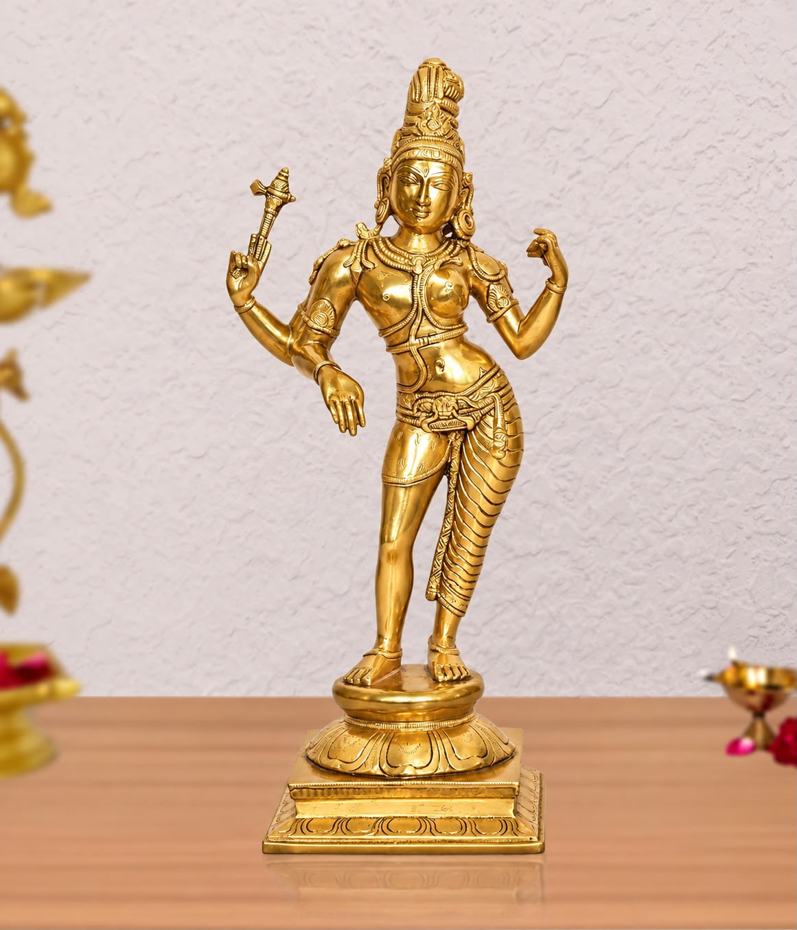 Brass Shiva and Parvati Ardhanrishvara Murti Religious Statue for Home Temple Decor (golden) (Height :15 inch)