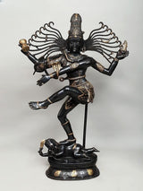 Dancing Shiva Nataraja brass sculpture, front view with multi-armed crown halo