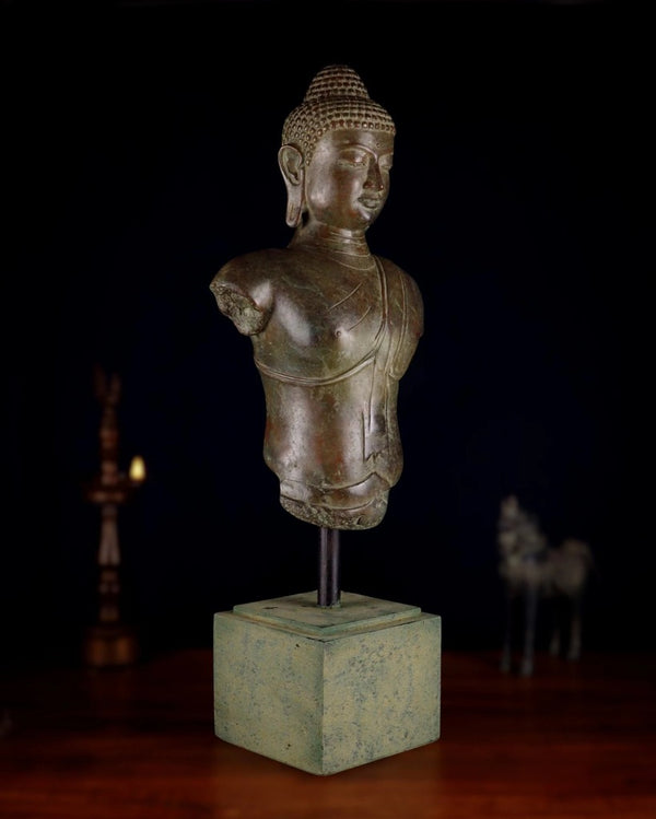 Indonesian Bronze Buddha Bust (Height : 27.5 Inches) Study Setting