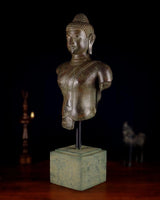 Bronze Buddha bust, side view, 27.5 in height on square base.