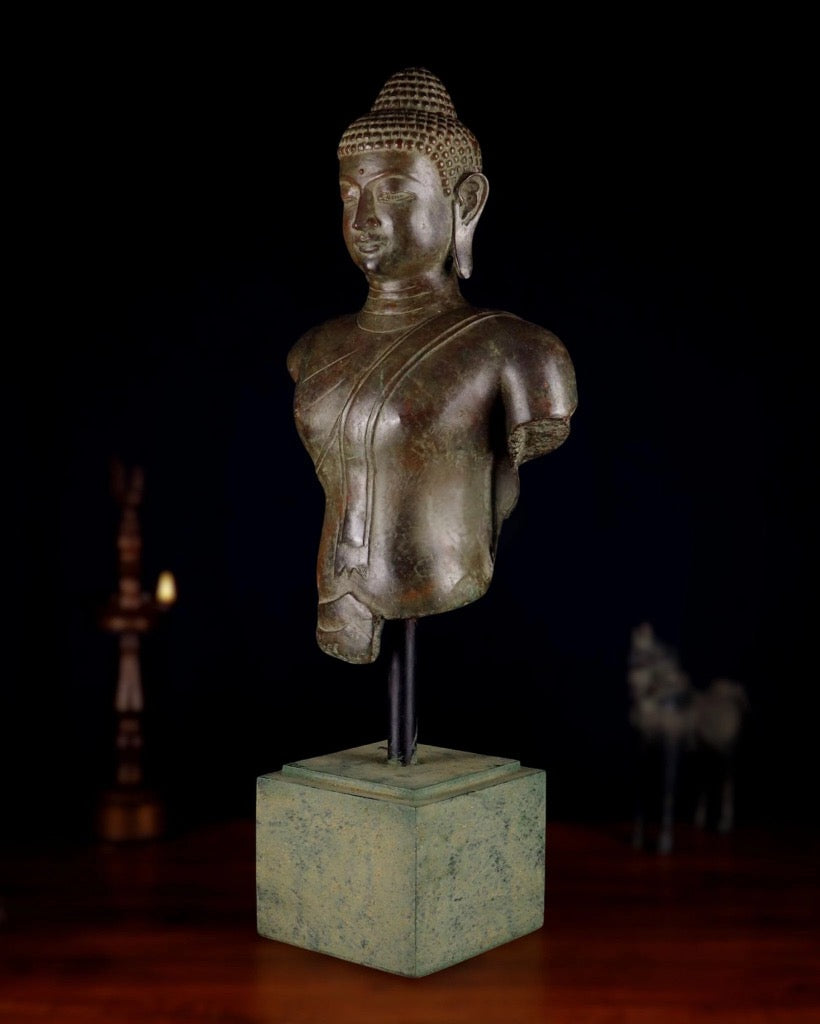 Indonesian Bronze Buddha Bust (Height : 27.5 Inches) Craft Detail